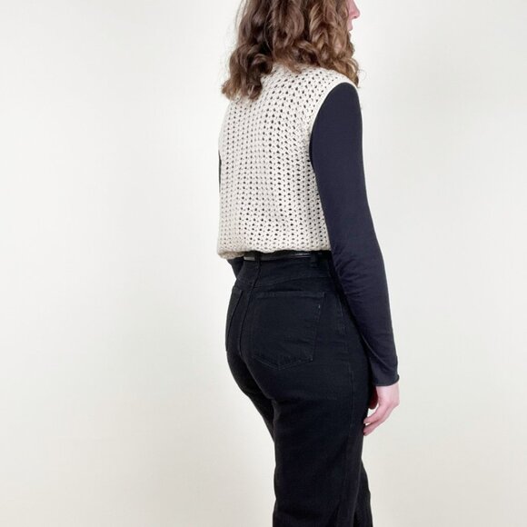 Vintage Handknit Crochet Sweater Vest Oversized Preppy Academia Open Cable Knit - Picture 2 of 6